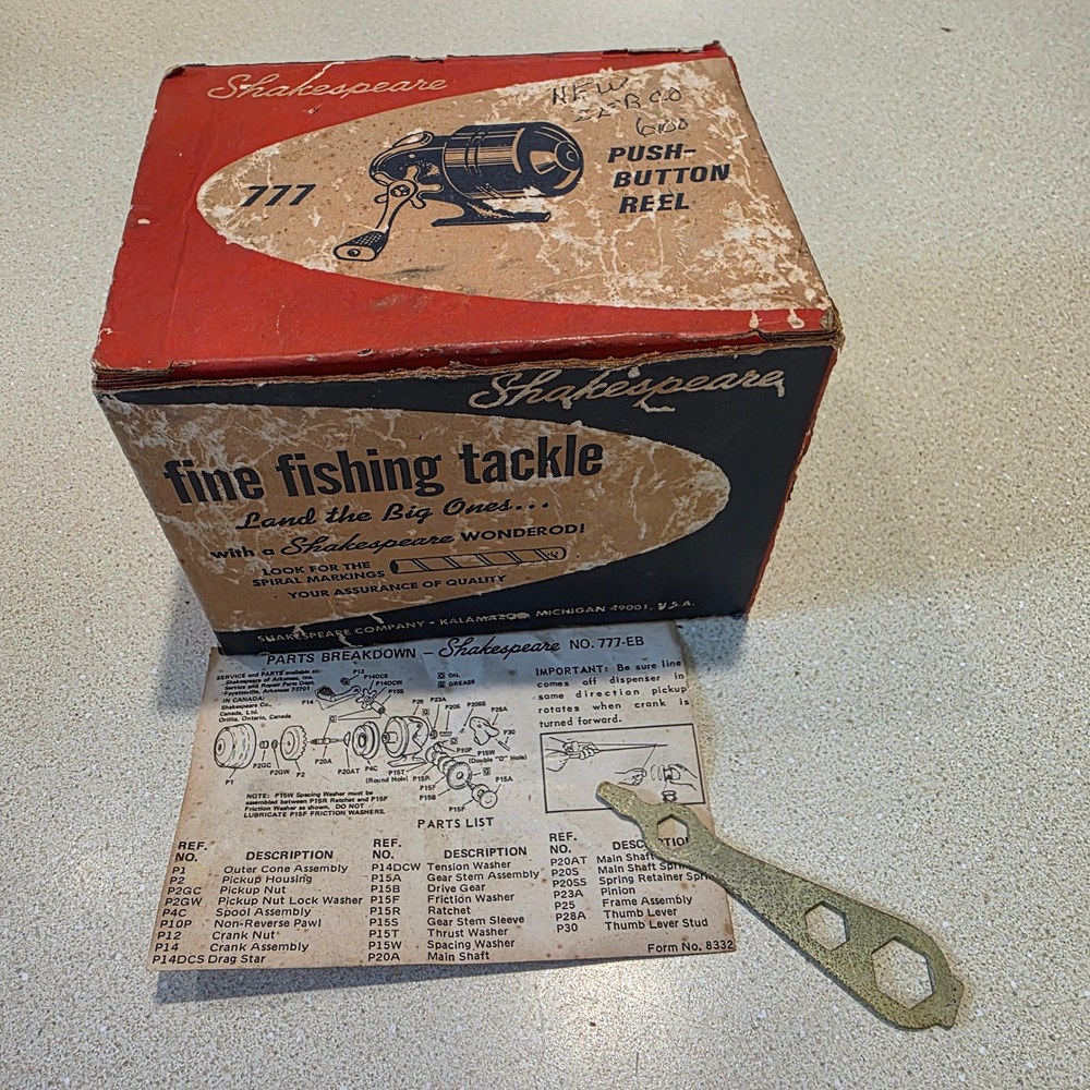EMPTY BOX ONLY Shakespeare 777 Push Button Reel Wrench Manual USA Vintage